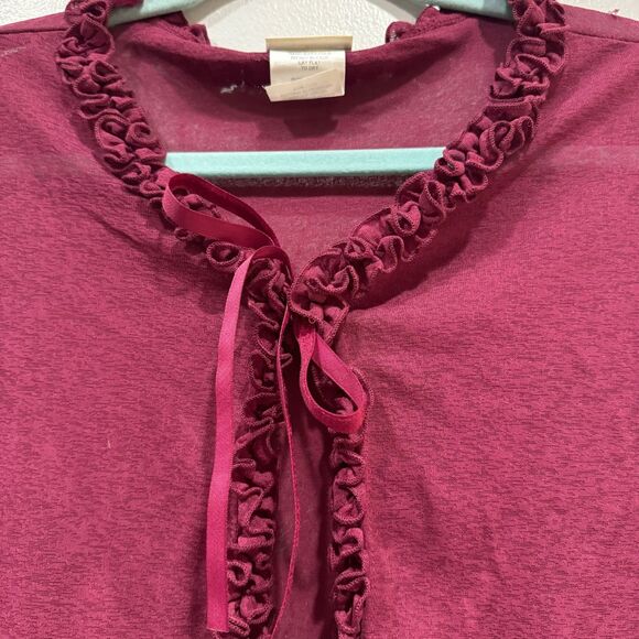 VTG Tie Front Top Sheer Ruffle Bell Sleeve Burgundy Fairy Y2K Coquette Women M - Picture 7 of 9
